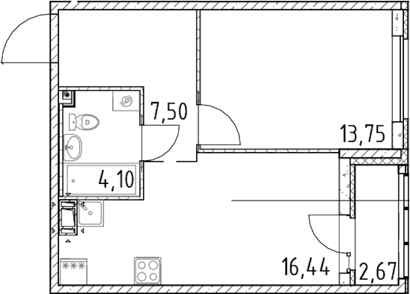 1-комнатная квартира 41.79 м², 17/17 эт., ЖК «Город Первых»
